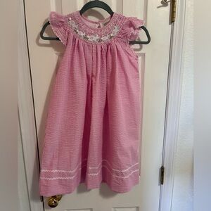 Pink and White Seersucker Smocked Bunny Dress
